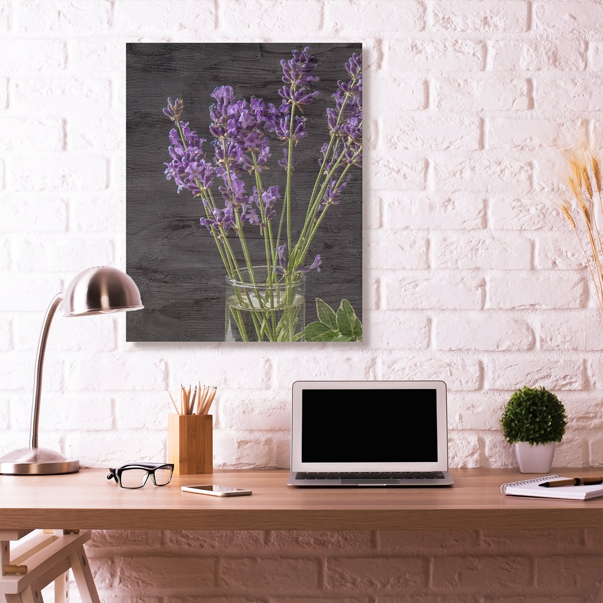 Stupell Home Décor Lavender Jar Purple Green Wood Texture Design Canvas Wall Art by Kim Allen