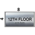 thumbnail image 2 of 12th Floor Sign- Floor Number Tactile Touch Braille Sign (Aluminum !!, Brush Silver, Size 4x8)- The Sensation line(ref-2022-4), 2 of 4