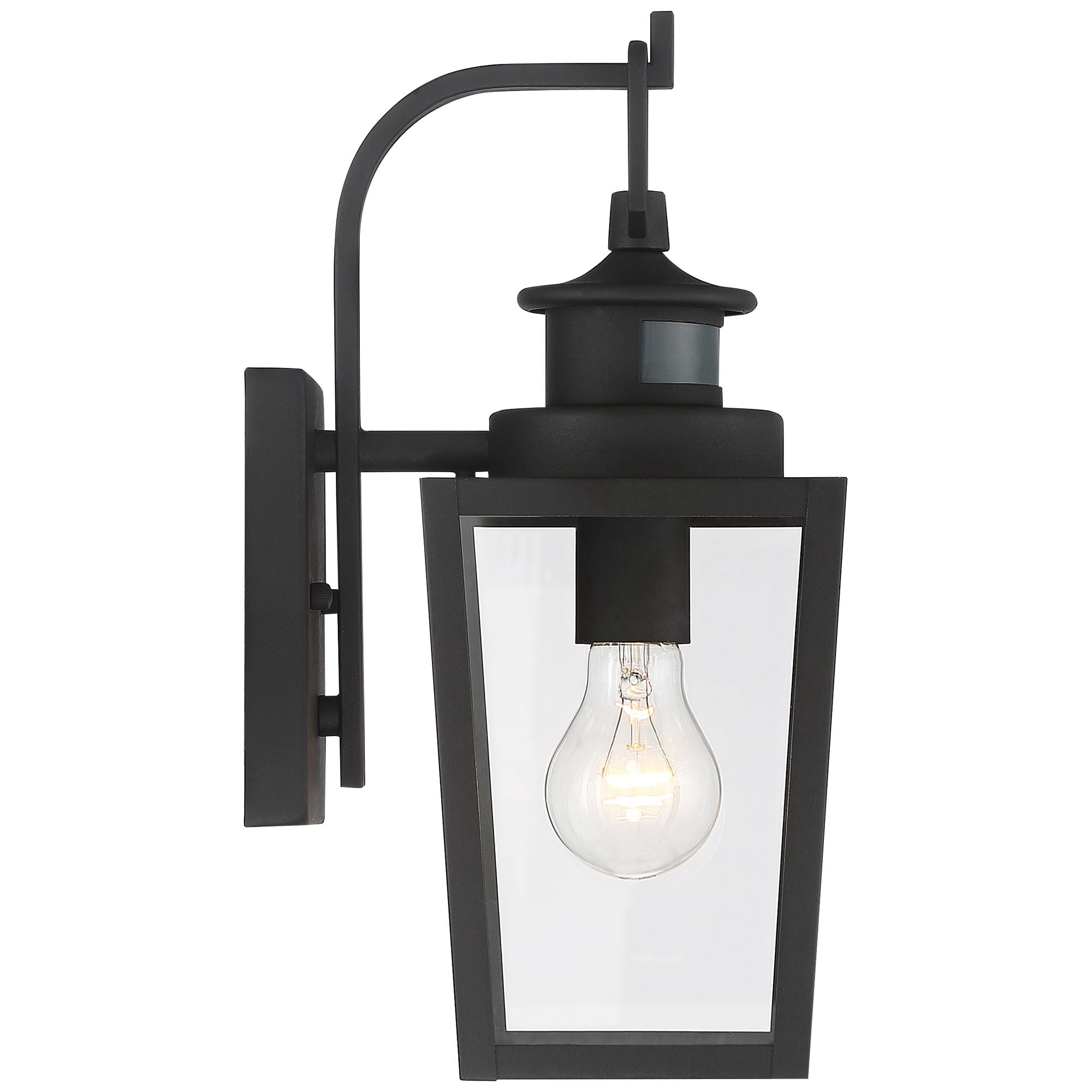 Possini Euro Design Ackerly Modern Outdoor Wall Light Fixture Textured Black Dusk to Dawn Motion Sensor 14" Clear Glass for Post Exterior Barn Deck