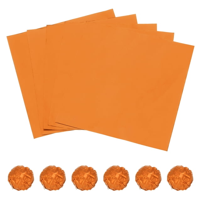 Uxcell 100 Pcs 3 x 3 Inch Square Aluminum Foil Candy Wrappers, Orange