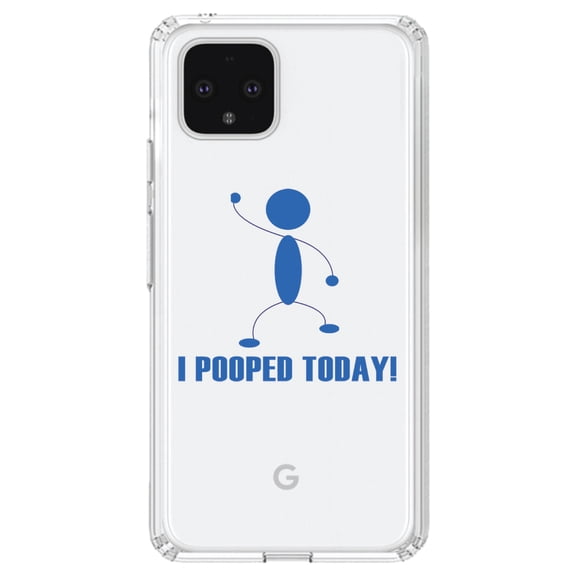 DistinctInk Clear Shockproof Hybrid Case for Google Pixel 4 (6.1" Screen) - TPU Bumper Acrylic Back Tempered Glass Screen Protector - I Pooped Today!