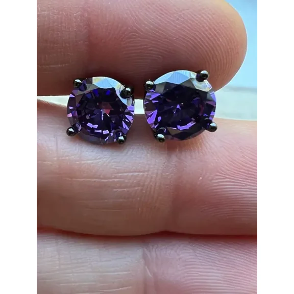 Mangal Jewels 3 Ct Round Cut 4mm Green Amethyst Solitaire Womens Stud Earrings 14k Black Gold Finish