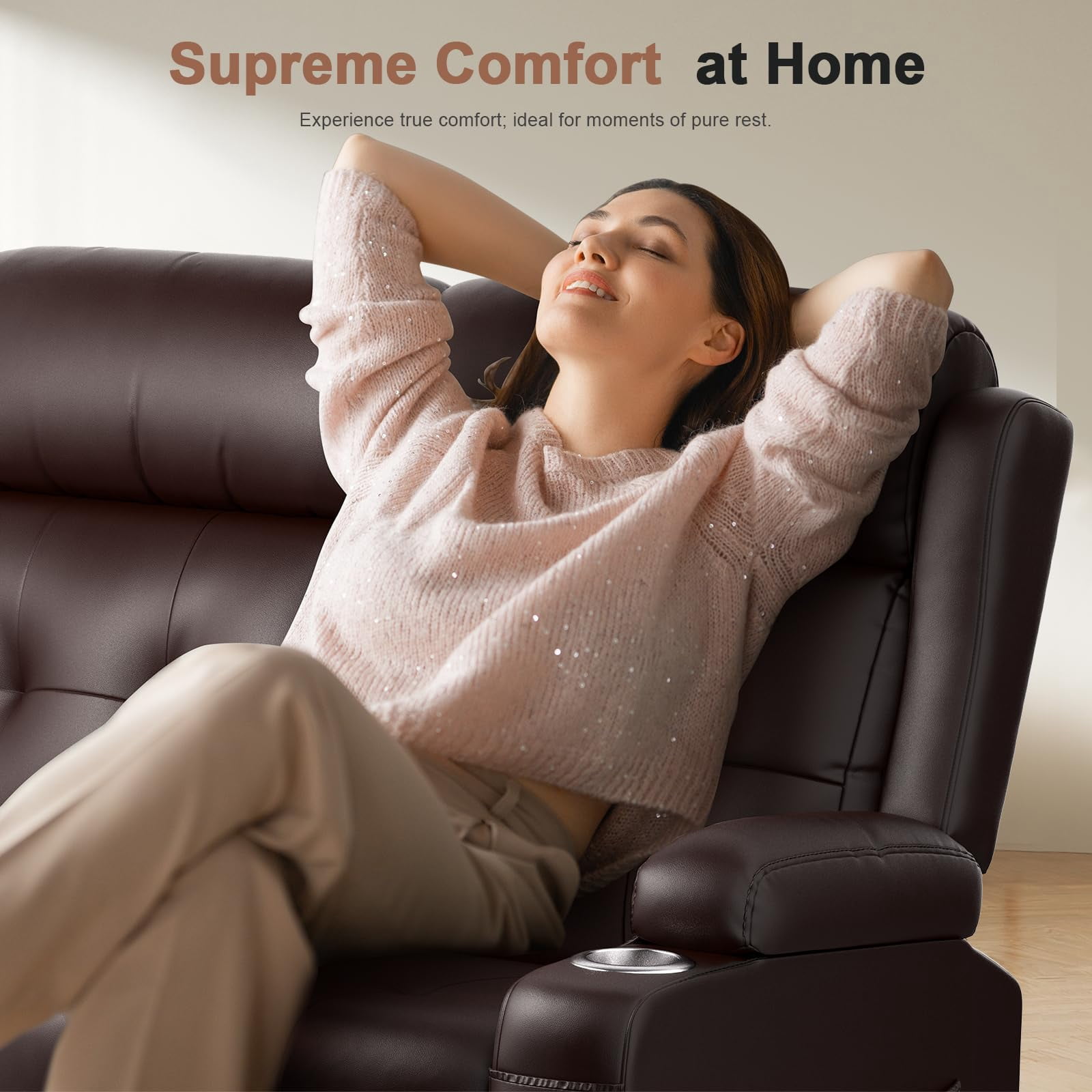 LOBERFVE Reclining Loveseat, Oversized Massage Recliner Sofa Heavy Weight Capacity, RV Love Seat Chair Clearance with Storage, Cup Holders, Wall Hugger Couches for Living Room, Brown