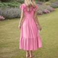 thumbnail image 3 of WhouRiu Girls Solid Short Sleeve Tiered Dress Cotton Casual Long Dress Pink,Sizes 8-9, 3 of 5