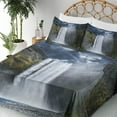 thumbnail image 3 of Ambesonne Landscape Fitted & Top Sheet Set with Shams, America Cliffs Scene, Green Blue White, 3 of 5