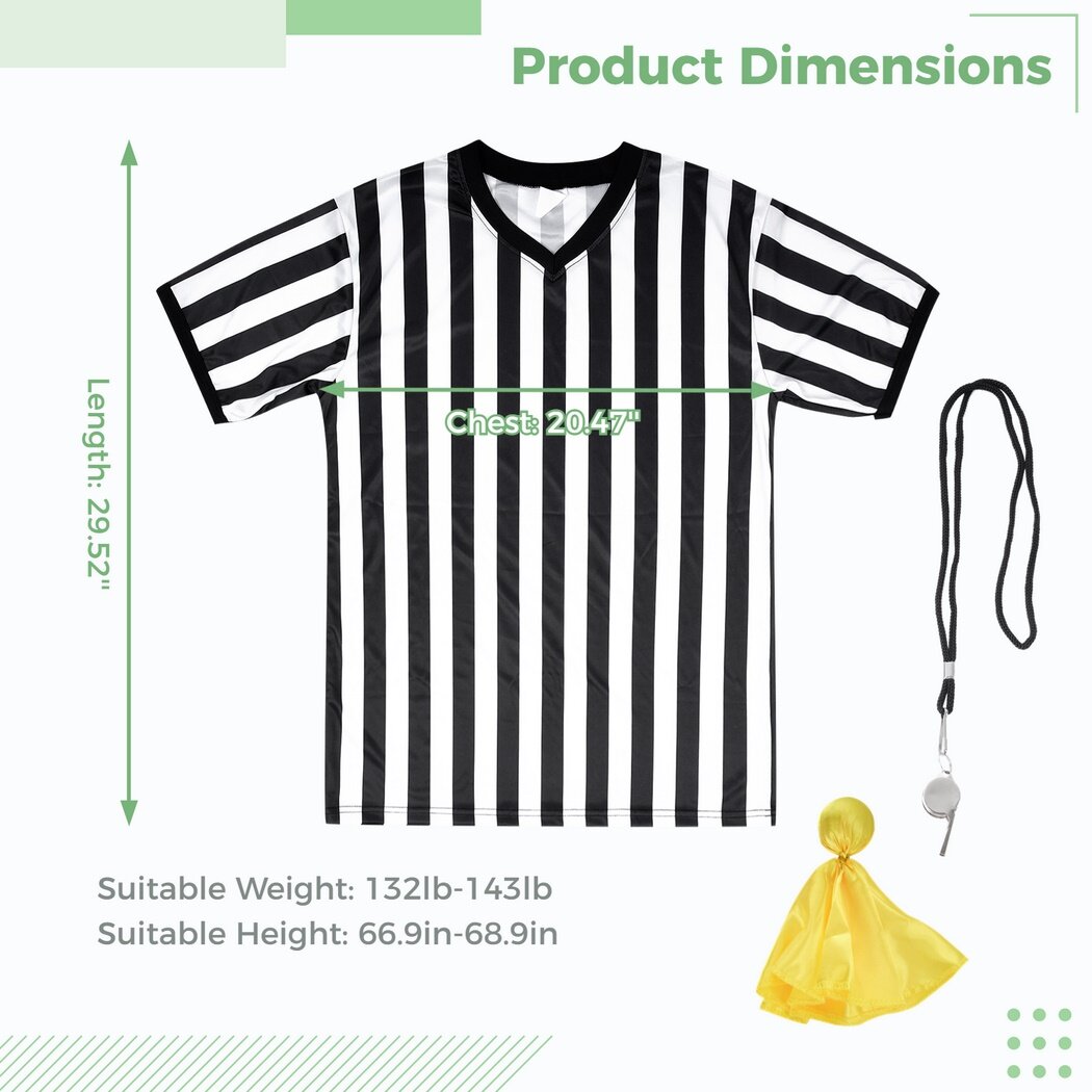 Kids Referee Shirt Costume, Kids Black and White Stripe Ref Costume, Sports Costume Apparel Halloween Costume kit for Basketball Football Volleyball - image 5 of 6