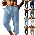 thumbnail image 6 of Men's Capri Pants Elastic Waist Drawstring Loose Fit Pants Casual Solid Color Soft Relaxed Vacation Capris With Pockets, 6 of 6