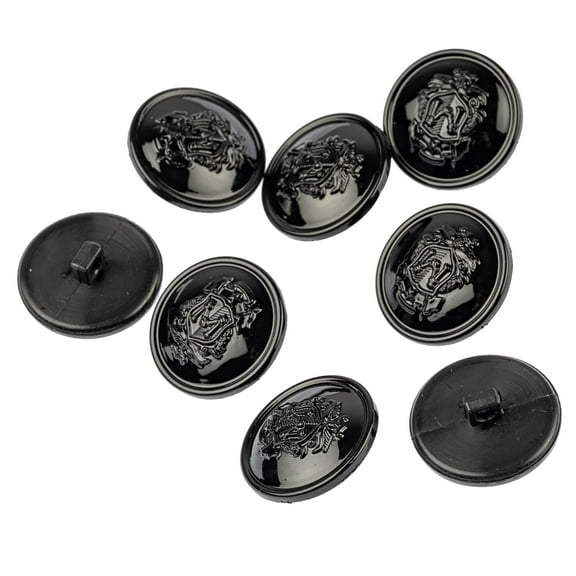 Mibo 8pcs Nylon Resin Military Look Shank Button with Initialized Emblem - 36L(22mm) - Black Sprayed Shiny