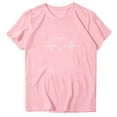 thumbnail image 4 of Valentines Day Shirt for Women Heart Print Round Neck Tee Fashion Casual Short Sleeve Tops ,Pink,M, 4 of 7
