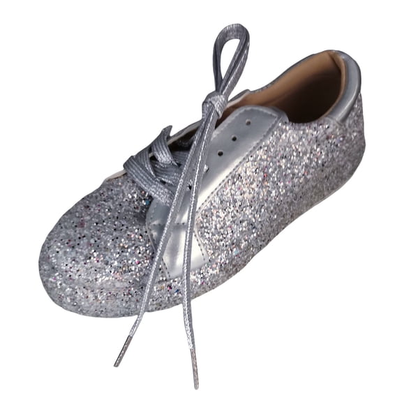 HXWCHs Women's Fashion Platform Sneakers Low ofp Casual Walking Shoes with Sparkly Lace Up Design for Everyday Lightweight Comfort 39 Silver