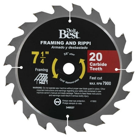 

Do it Best 7-1/4 In. 20-Tooth Framing & Ripping Circular Saw Blade