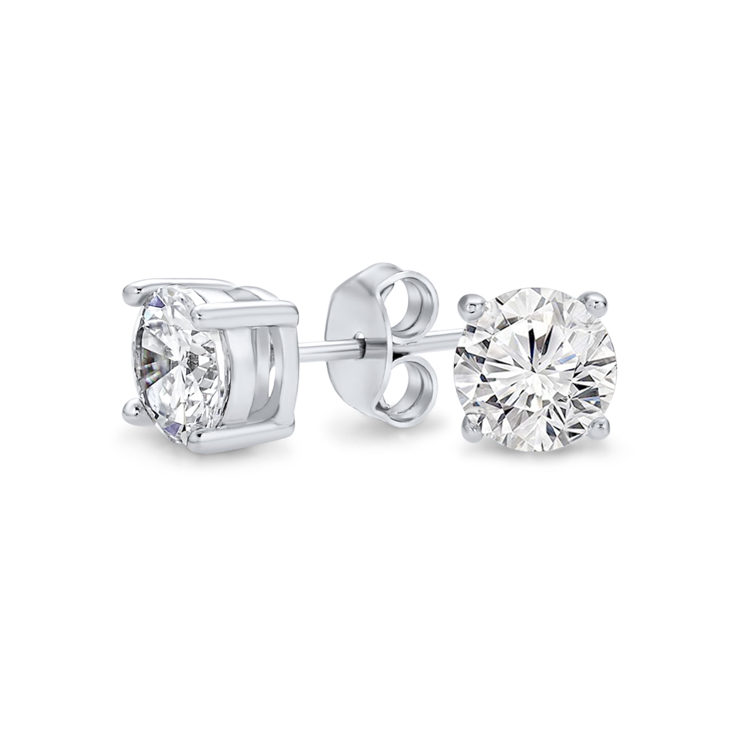 14k White Gold 4mm Round CZ Solitaire Basket Setting Stud Earrings