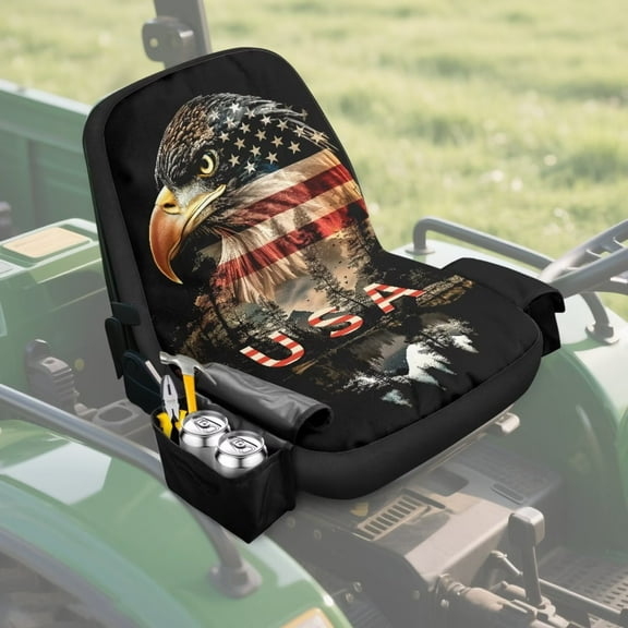 Uorisanigo Riding Lawn Mower Seat Cover Anti-hot USA Bald Eagle Print Tractor Seat Towel Blanket with Pockets Weatherproof Industrial Vehicle Seats Covers Easy Install Clean