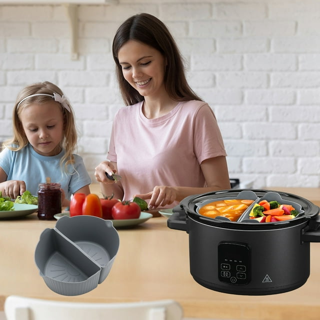 YAOMOBB Silicone Crockpot Divider Reusable Slow Cooker Liner Set Leakproof Dishwasher Safe Dividers 6 7 8QT Cooking Silicone Liners Essential Kitchen Gadgets