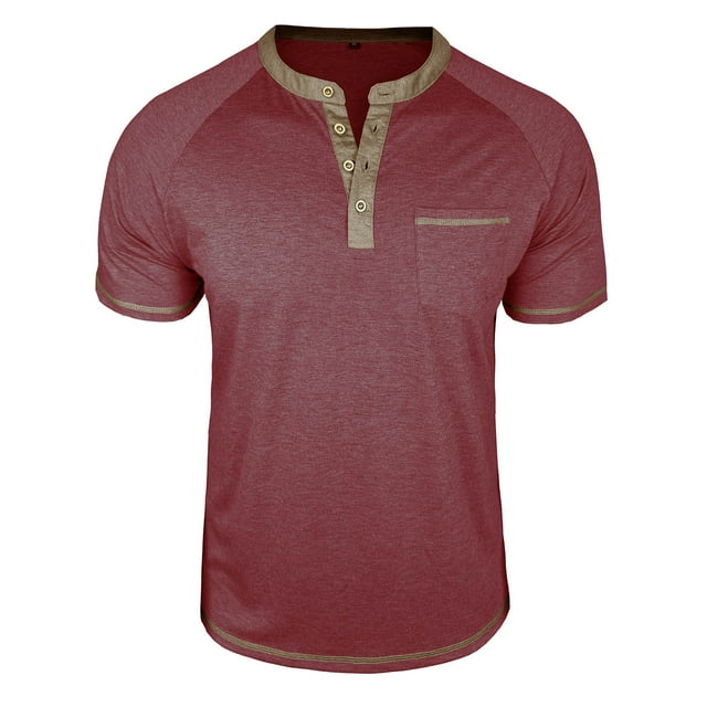 WRKEKC Men's T-Shirts Pullover Solid Color Color Block Button Pullover Raglan Short Sleeve T Shirt Top Casual Shirt Comfortable Fit