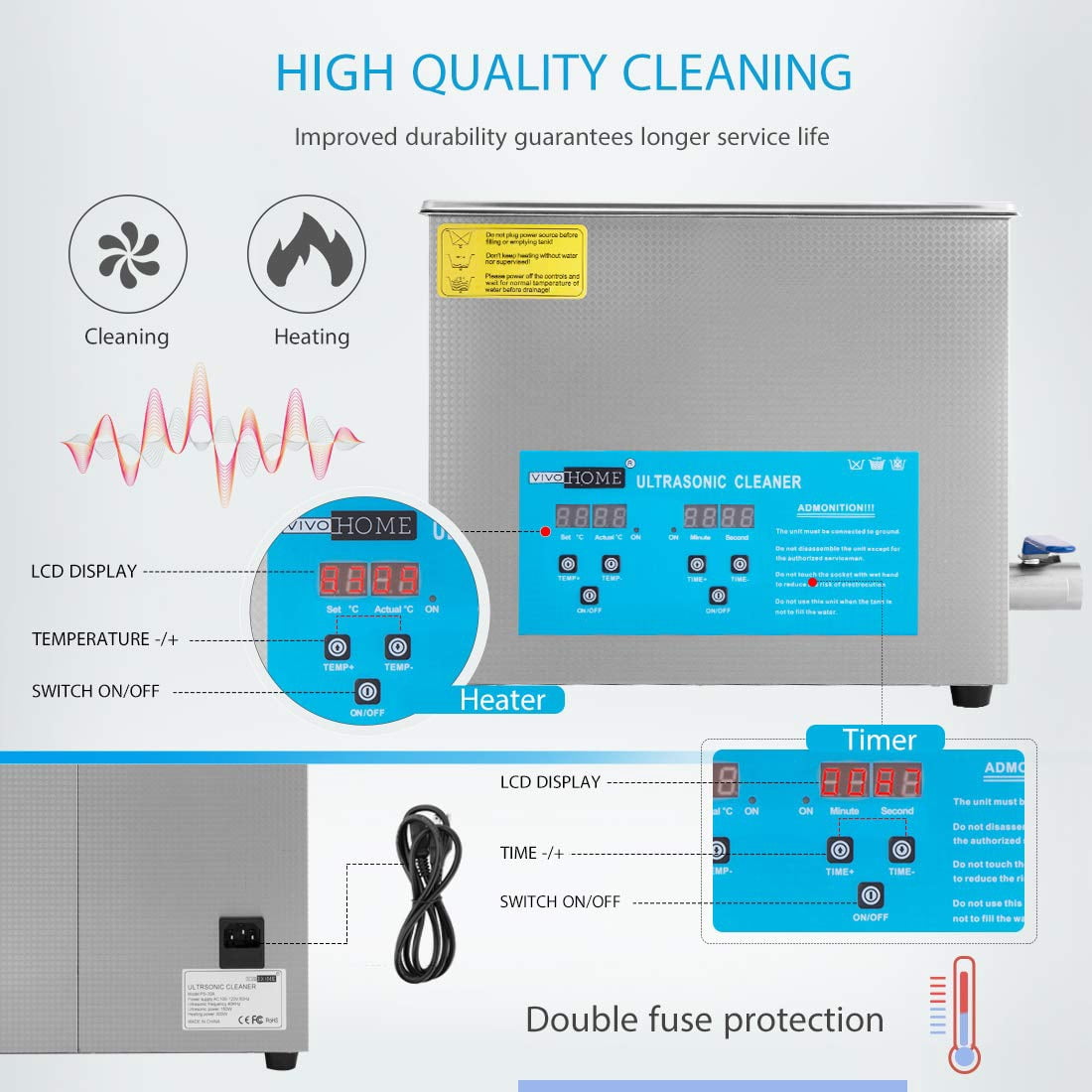 SPECSTAR Professional 6L Portable Touch Controllable Electric Ultrasonic Cleaner Machine with Digital Timer and Heater for Parts Jewelry Watch Coin Glass Circuit Board
