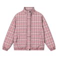 thumbnail image 5 of Xdegoge Bomber Jackets for Women Fall Plaid Stand Collar Long Sleeve Zip Up Outerwear Fall Winter Lightweight Casual Vintage Streetwear Coats Pink S, 5 of 8