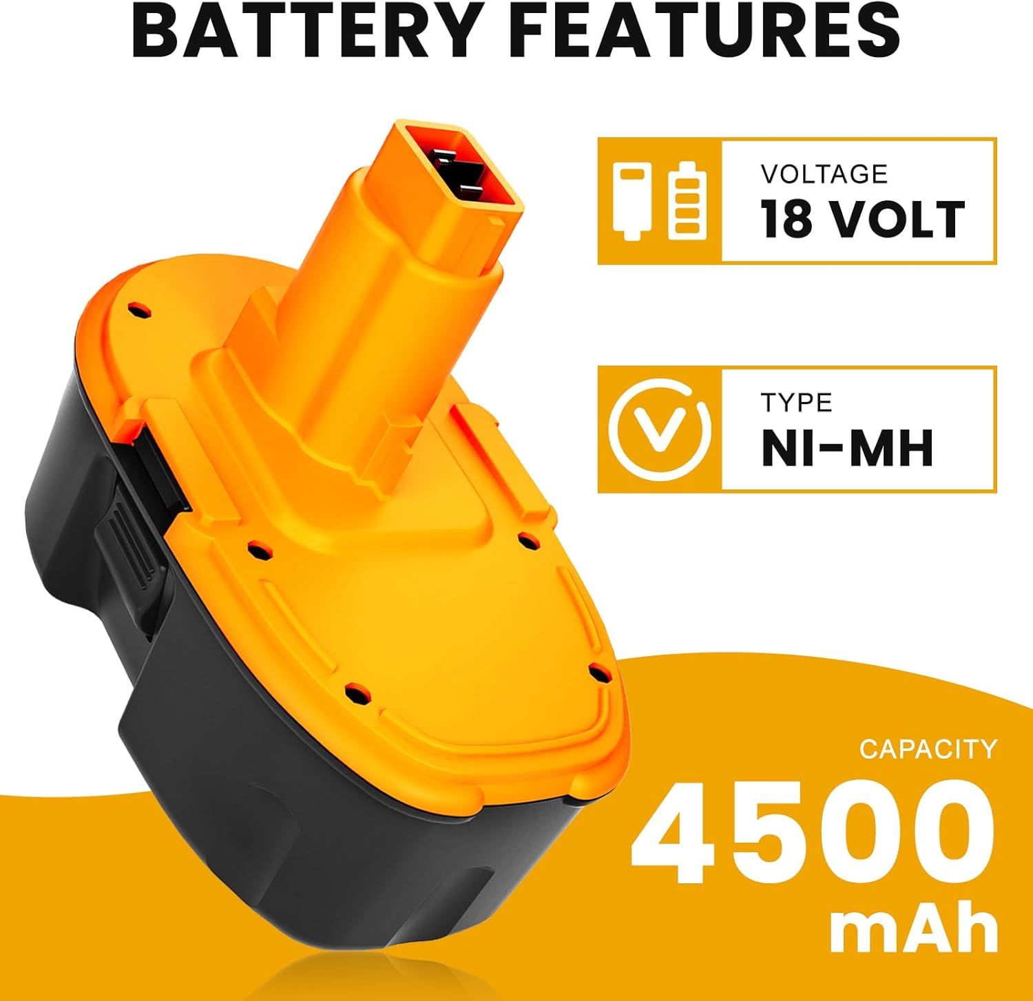 2Packs 4500mAh Ni-Mh 18 Volt DC9096 Battery and DC9310 Charger Compatible with Dewalt 18V Battery XRP DC9096 DC9099 DW9098 DW9099 DW9095 DW9096 DE9039 Cordless Power Tools