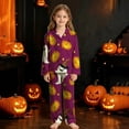 thumbnail image 2 of CUZIBR Girls Halloween Pajamas Sets Pumpkin Ghost Witch Hat Full Print Long Sleeve Lapel Button Top And Pants Soft Sleepwear Two Piece Soft Sleep Cozy Loungewear Nightwear,C-Orange,7-8 Years, 2 of 4