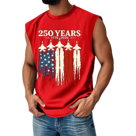 America 250 Tank Top Men 1776-2026 USA Flag Print Sleeveless Crew Neck Tshirt Muscle Relaxed Fit Beach Vacation Casual Shirts, Red, #01 Red