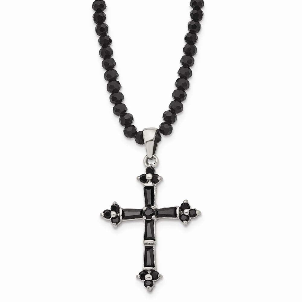 Buy the Silver Cross Black Onyx Mens Beaded Necklace | JaeBee Jewelry
