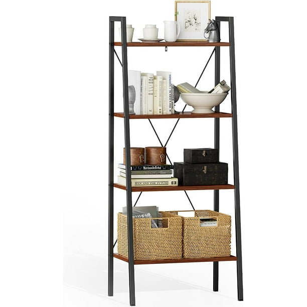Industrial Ladder Shelf, 4 Tier Bookshelf, Free Standing Bookcase