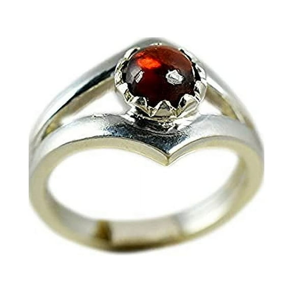 Navya Craft Garnet Round 925 Sterling Silver Handmade Women Statement Ring, Garnet Jewelry Size 7.0