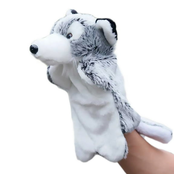 BotaniNest Grey Brown Wolf Plush Toy Hand Puppet Gift Animal Doll Kindergarten Early Education Toys Parent Child Toys
