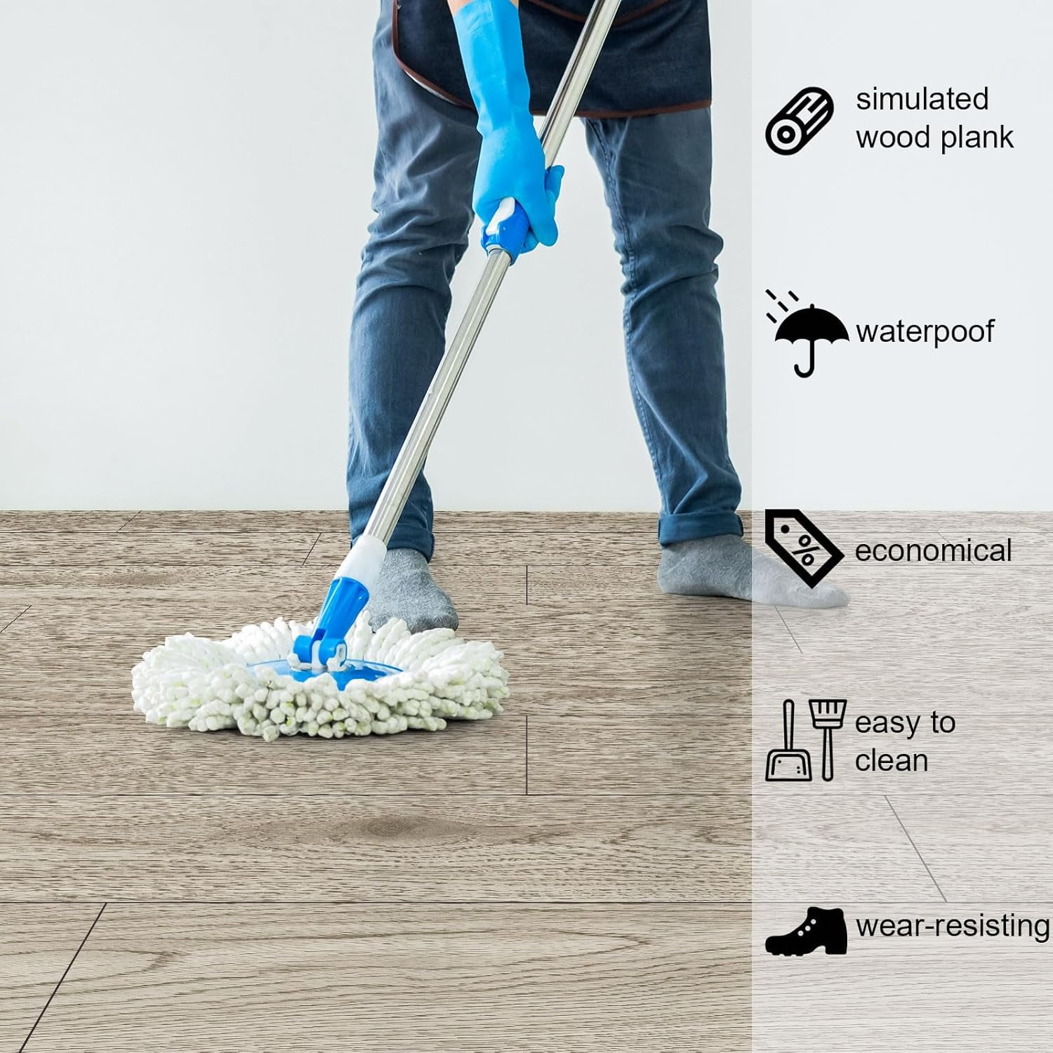 Peel and Stick Vinyl Flooring Roll 24"x 393"/ 64 Sq.Ft, Self Adhesive Vinyl Wood Flooring Planks Floor Tiles Stickers Waterproof for Bathroom Living Room Bedroom Kitchen RV, Light Brown Wood