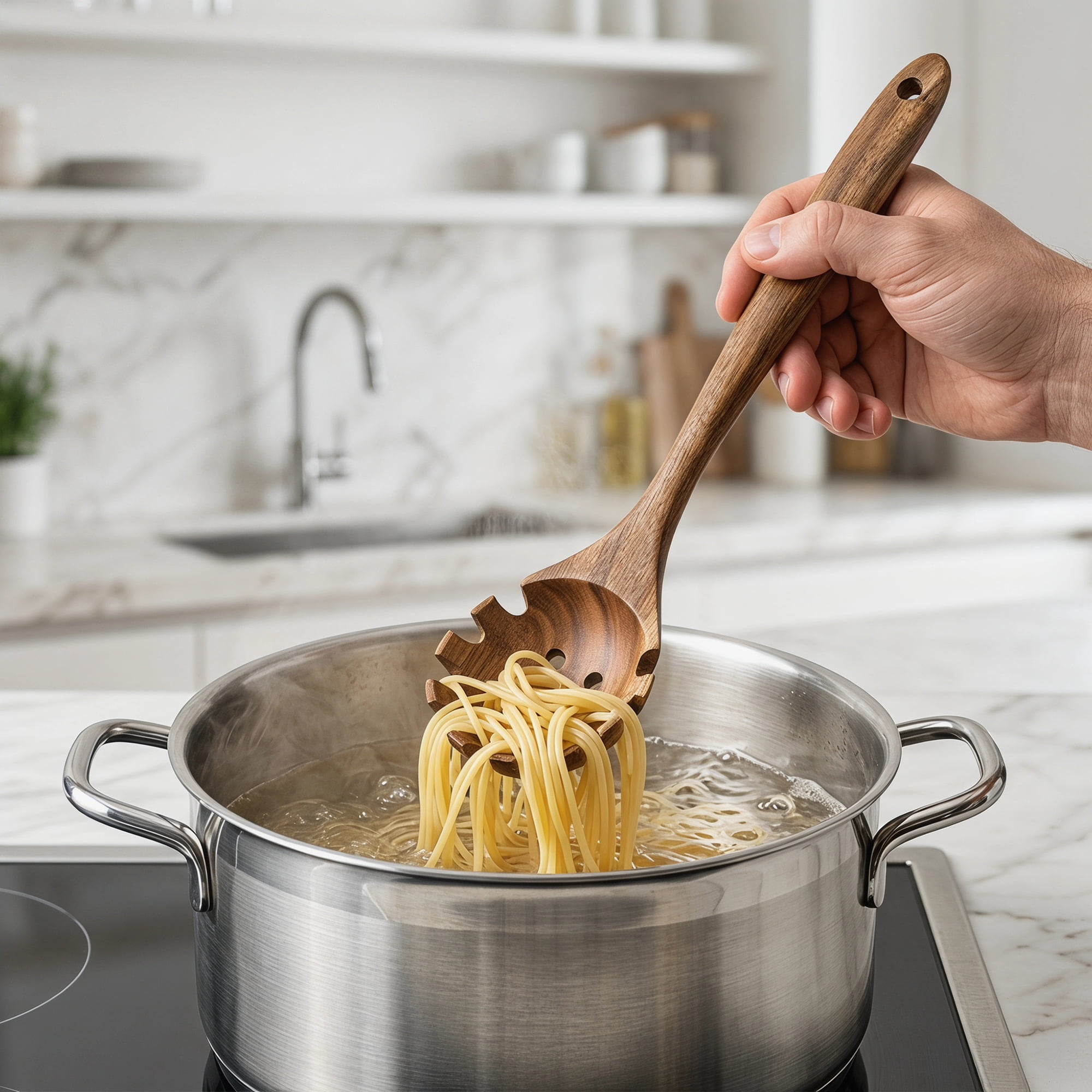 Unique Bargains Cooking Utensil Set, Wood Solid Color Kitchen Gadgets Light Brown B 7pcs