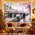 thumbnail image 3 of Rainy Riverside Scene with Umbrella Couple and Stone Bridge, Romantic Impressionist for Art Lovers, Scenic Wall Art, Valentine's Day Gift, Tapestry Wall Hanging for Bedroom and Living Room, 3 of 7