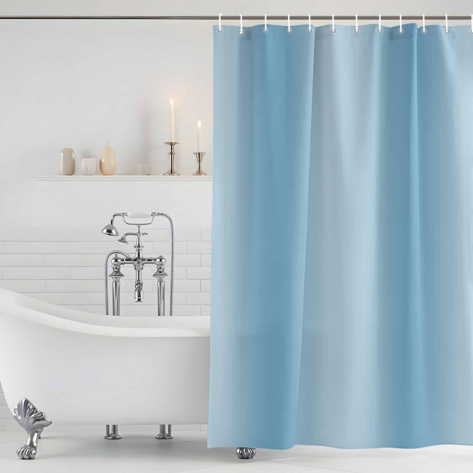 Shower Curtain Bathroom Set Minimalist Light Blue Gradient Texture Waterproof Fabric Shower Curtains with Grommets&Hooks, Modern Monochrome Art Privacy Bath Curtain for Bathtub 72x72in