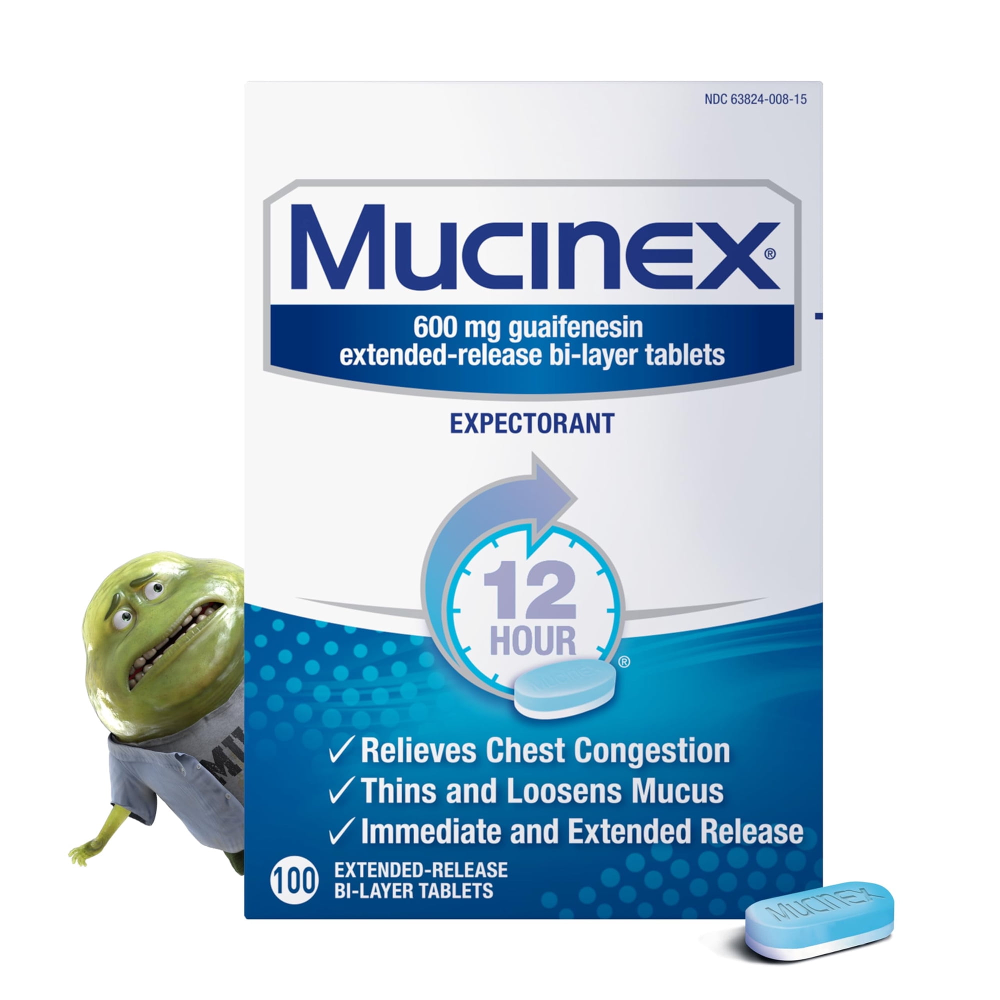 Mucinex 12 Hour Chest Congestion Extended Release Tablets, 600 mg Guaifenesin, 100 Count