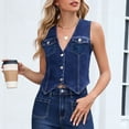 thumbnail image 5 of ShaoRunShi Womens Denim Vest Sleeveless Cropped V neck Jean Vest Casual Y2K Button Down Suit Waistcoat Tops, 5 of 10