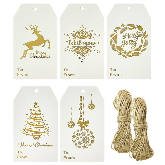 Wrapables Gold Foil Christmas Holiday Gift Tags/Kraft Paper Hang Tags for Gift-Wrapping, Labeling, Package Decoration (100pcs)