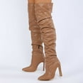 thumbnail image 2 of Slouchy Thigh High Boots for Women Sexy Leather Pointed Toe Pumps Heels Over The Knee Tall Boots with Zipper Brown, 2 of 7