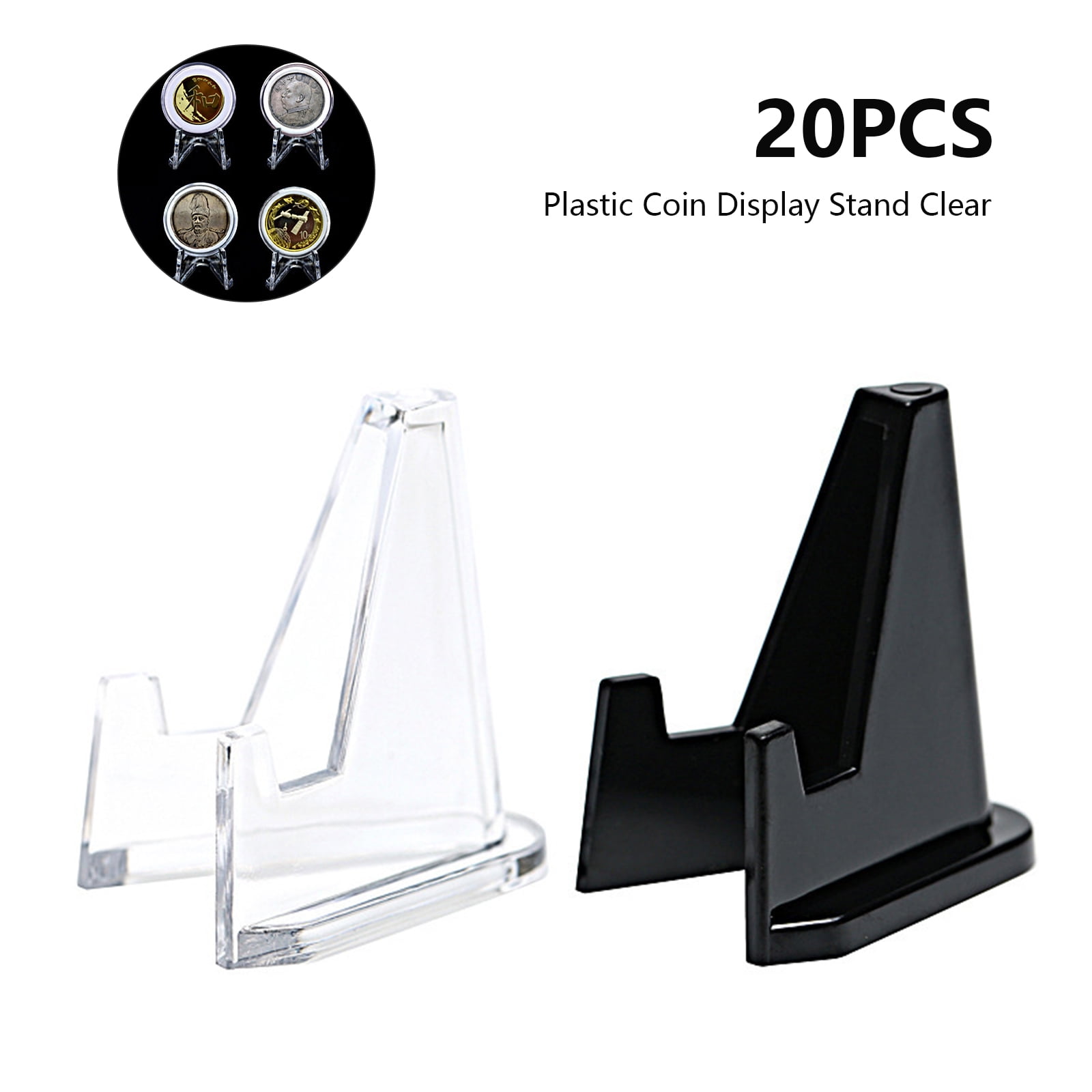 25 DISPLAY STANDS EASEL for Coins Cards Poker Chip Pedestal Holder BLACK ACRYLIC 