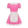 thumbnail image 4 of IEFIEL Womens French Maid Uniform Halloween Cosplay Costume Patent Leather Doll Collar A-line Dress Pink 5XL, 4 of 7