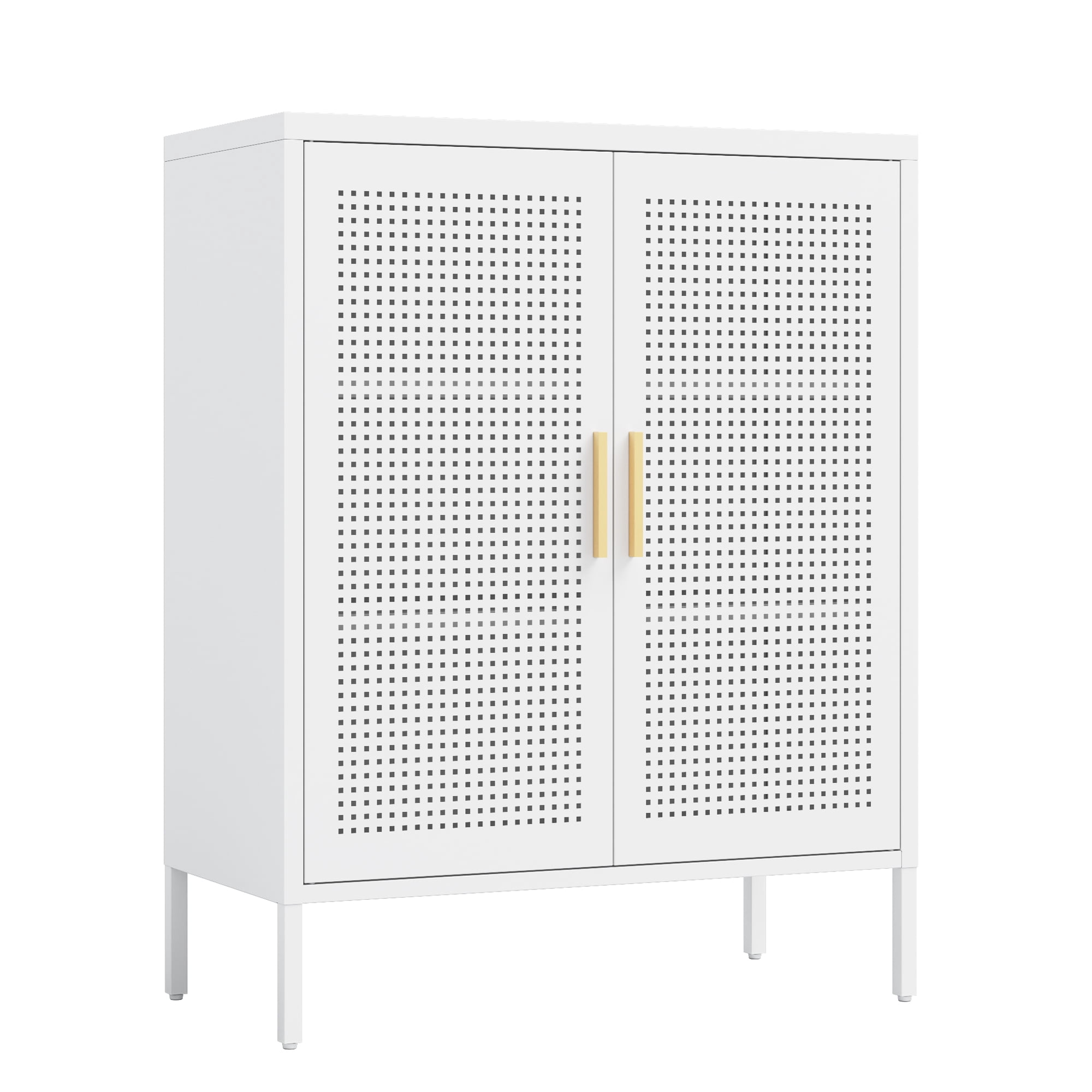 Metal Storage Cabinet with 2 Doors and 2 Adjustable Shelves, Steel Lockable Garage Storage Cabinet, Metal File Cabinet for Home Office School Gym, White