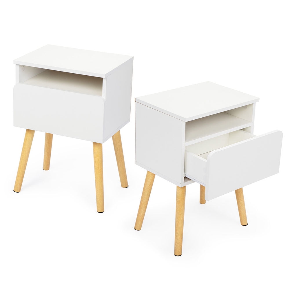 Kadyn Set of 2 Modern wood bedside tables, Bedroom bedside table with Drawer, Bedside Furniture for Living Room, White Kadyn Set of 2 Modern wood bedside tables, Bedroom bedside table with Drawer, Bedside Furniture for Living Room, White