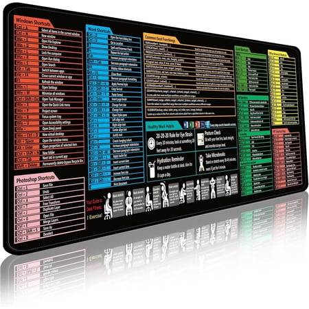 Excel Cheat Sheet Pad,Extended XL Mousepad(31.5" x 11.8"),Excel//Power Point/Windows Mousepad,Non-Slip & & Stitched Edges Gaming PC Office Desk pad mat
