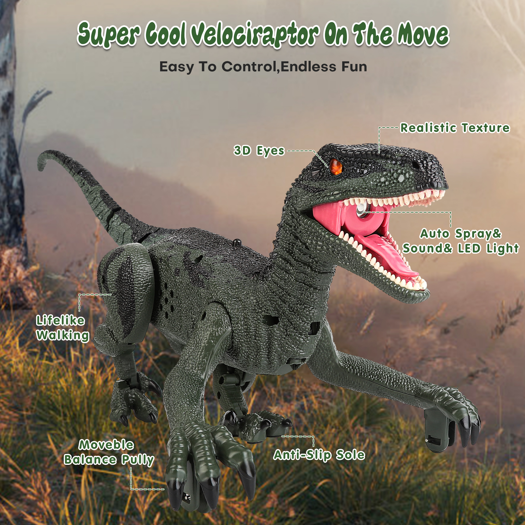 Remote Control Dinosaur, Realistic Dinosaur Toys for Kids 3-6, Rechargeable Walking Robot Dinosaur Jurassic Toys, 2.4GHZ RC Dinosaur Toys with Sound & Spray for Christmas Boys Girls 3+