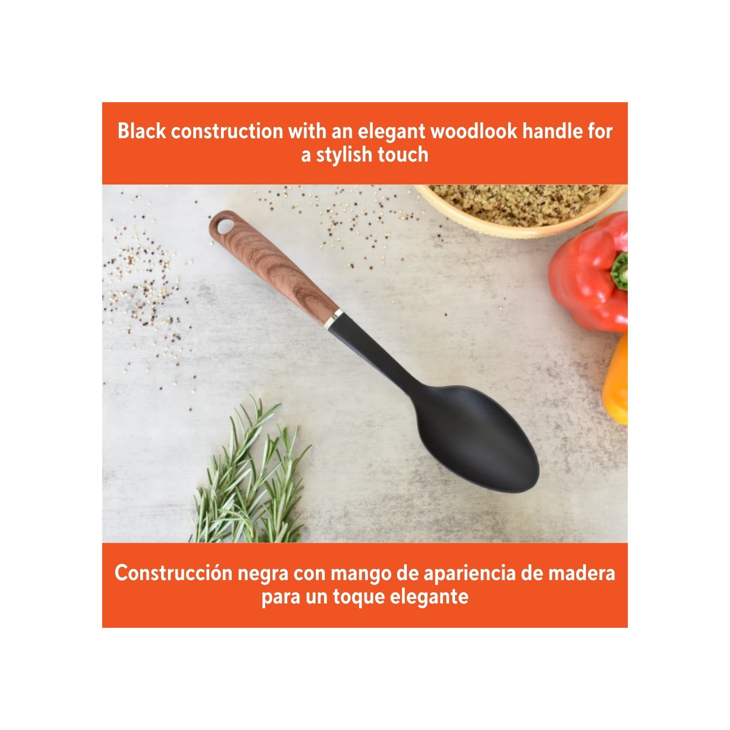 (4 pack) (4 pack) IMUSA Chef WL Solid Spoon with Wood Look Handle