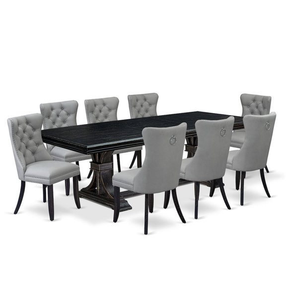 Luxe by East West Furniture 9 piece dining table set a dining table and 8 Faux Leather kitchen Chairs