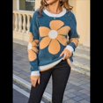 thumbnail image 4 of Suéter de Punto de Halloween para Mujer, Cuello Redondo, Estampado de Calabaza, Larga, Informal, Holgado, Top Corto Azul M, 4 of 10