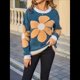 thumbnail image 4 of Suéter de Punto de Halloween para Mujer, Cuello Redondo, Estampado de Calabaza, Larga, Informal, Holgado, Top Corto Azul M, 4 of 10