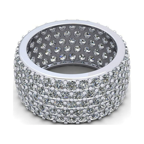 Natural 5.00Ct Round Cut Diamond Wide Pave Women's Anniversary Wedding Eternity Band Ring Solid 18k White Gold F VS2