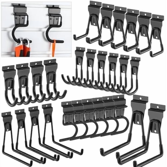 24 Pack Slatwall Hooks Set, Metal Multi Sizes Heavy Duty Single and Double Slatwall Panel Hanging Hooks and Hangers Accessories for Storage Garage Garden Home, Black$$Tools & Hardware Other
