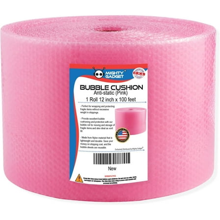 Mighty Gadget Pink Anti-Static Recycled Small Bubble Cushioning Wrap Roll