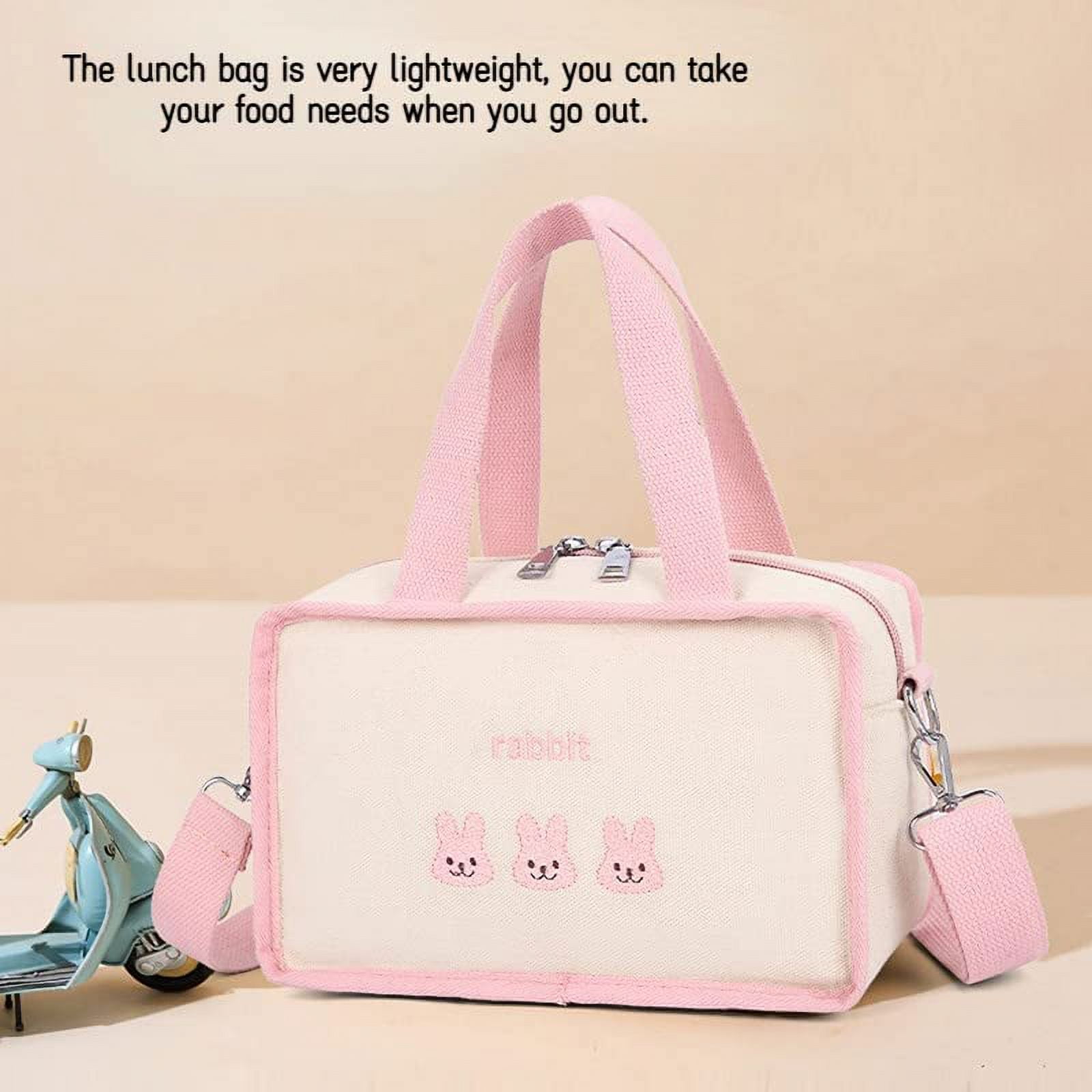 Danceemangoo Kawaii Lunch Tote Bag Cute Embroidery Bear Insulated Lunch Bag Aesthetic Lunch Box Preppy Lunch Bags for Women (Pink), Adult Unisex, Size